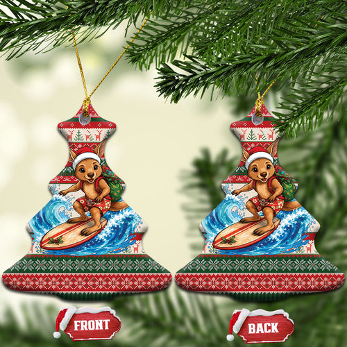 Aussie Wallaby Santa Surf Christmas Ceramic Ornament Festive Knitted Pattern Inspired