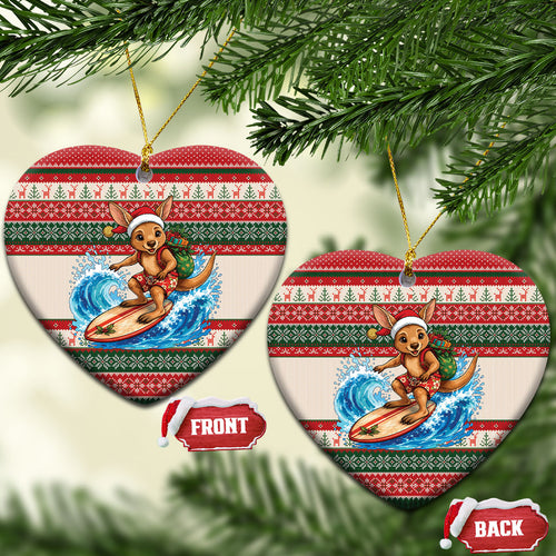 Aussie Wallaby Santa Surf Christmas Ceramic Ornament Festive Knitted Pattern Inspired