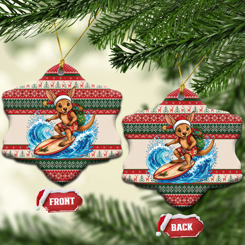 Aussie Wallaby Santa Surf Christmas Ceramic Ornament Festive Knitted Pattern Inspired