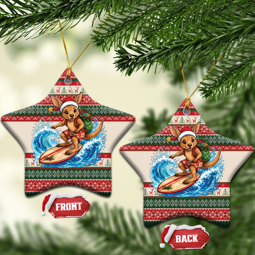 Aussie Wallaby Santa Surf Christmas Ceramic Ornament Festive Knitted Pattern Inspired