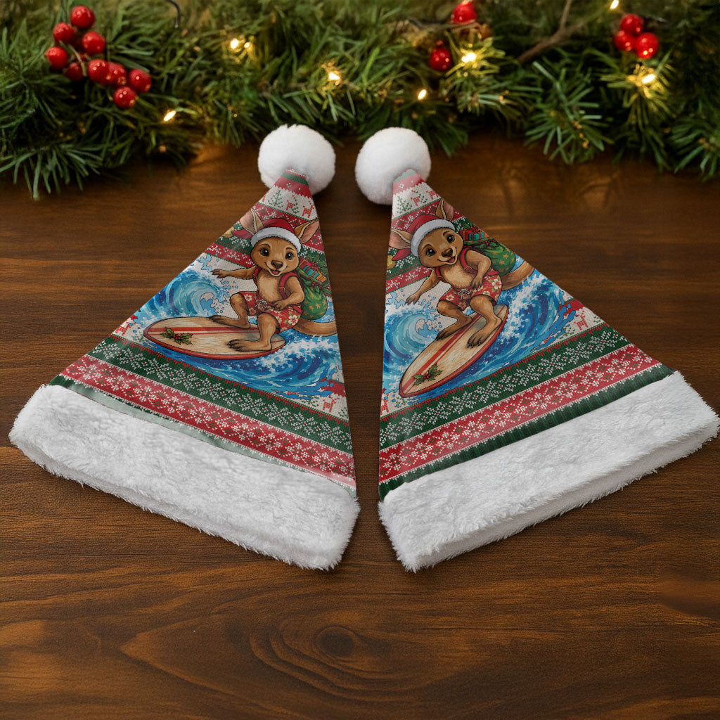 Aussie Wallaby Santa Surf Christmas Santa Hat Festive Knitted Pattern Inspired