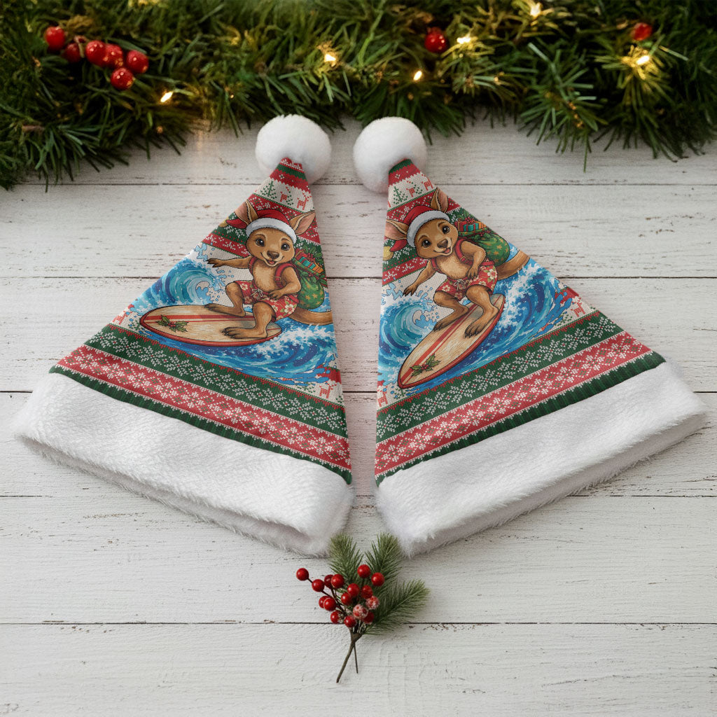 Aussie Wallaby Santa Surf Christmas Santa Hat Festive Knitted Pattern Inspired