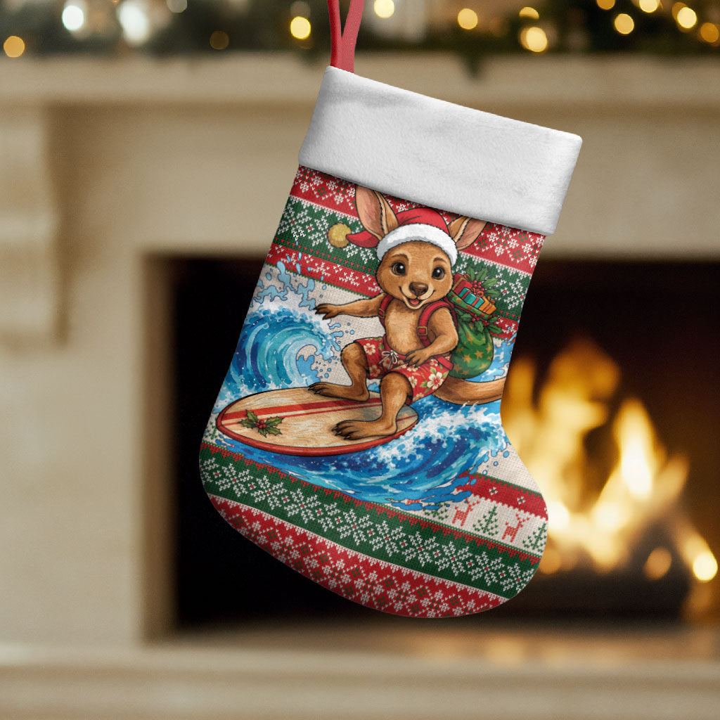 Aussie Wallaby Santa Surf Christmas Stocking Festive Knitted Pattern Inspired