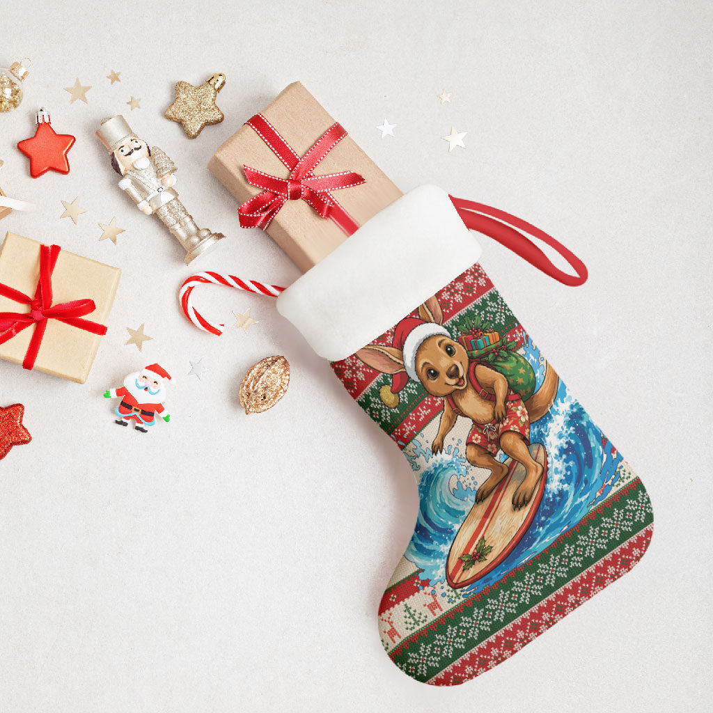 Aussie Wallaby Santa Surf Christmas Stocking Festive Knitted Pattern Inspired