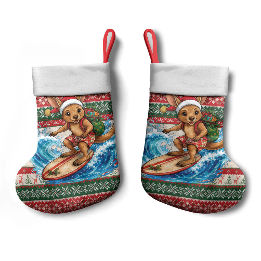 Aussie Wallaby Santa Surf Christmas Stocking Festive Knitted Pattern Inspired