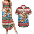 Aussie Wallaby Santa Surf Christmas Couples Matching Summer Maxi Dress and Hawaiian Shirt Festive Knitted Pattern Inspired