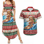 Aussie Wallaby Santa Surf Christmas Couples Matching Summer Maxi Dress and Hawaiian Shirt Festive Knitted Pattern Inspired