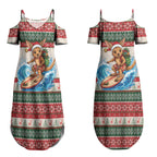 Aussie Wallaby Santa Surf Christmas Couples Matching Summer Maxi Dress and Hawaiian Shirt Festive Knitted Pattern Inspired