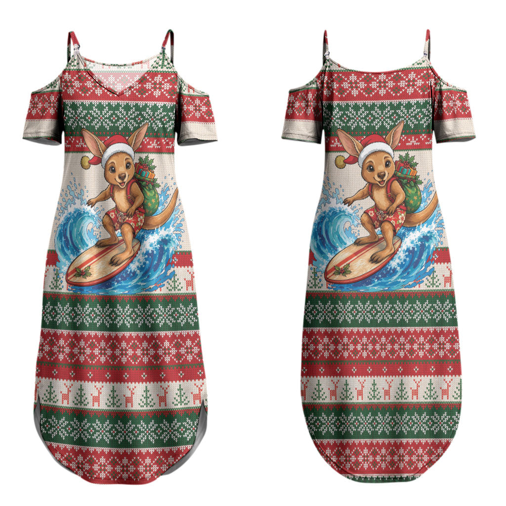 Aussie Wallaby Santa Surf Christmas Couples Matching Summer Maxi Dress and Hawaiian Shirt Festive Knitted Pattern Inspired