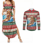 Aussie Wallaby Santa Surf Christmas Couples Matching Summer Maxi Dress and Long Sleeve Button Shirt Festive Knitted Pattern Inspired