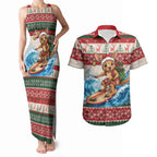 Aussie Wallaby Santa Surf Christmas Couples Matching Tank Maxi Dress and Hawaiian Shirt Festive Knitted Pattern Inspired