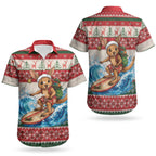 Aussie Wallaby Santa Surf Christmas Couples Matching Tank Maxi Dress and Hawaiian Shirt Festive Knitted Pattern Inspired