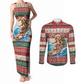 Aussie Wallaby Santa Surf Christmas Couples Matching Tank Maxi Dress and Long Sleeve Button Shirt Festive Knitted Pattern Inspired