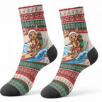 Aussie Wallaby Santa Surf Christmas Crew Socks Festive Knitted Pattern Inspired