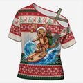 Aussie Wallaby Santa Surf Christmas Cross Shoulder Shirt Festive Knitted Pattern Inspired