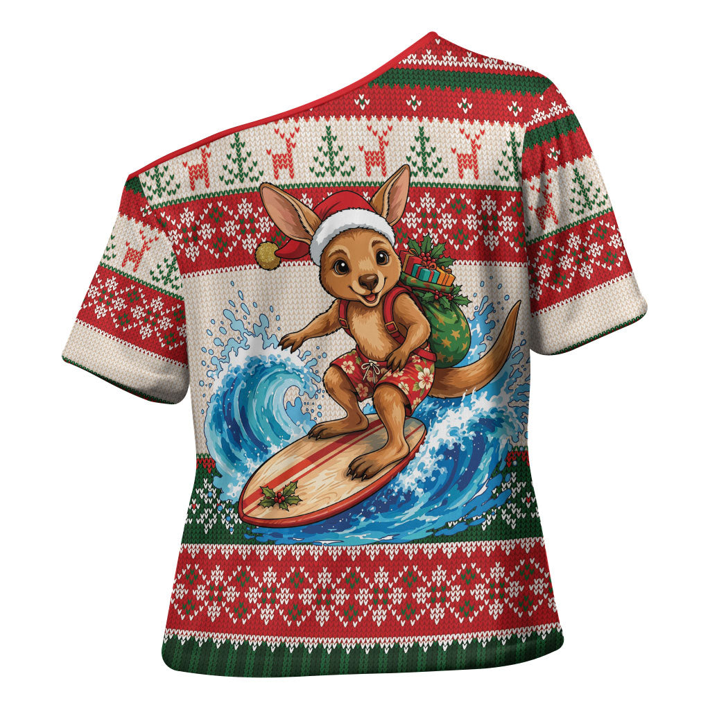 Aussie Wallaby Santa Surf Christmas Cross Shoulder Shirt Festive Knitted Pattern Inspired