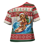 Aussie Wallaby Santa Surf Christmas Cross Shoulder Shirt Festive Knitted Pattern Inspired