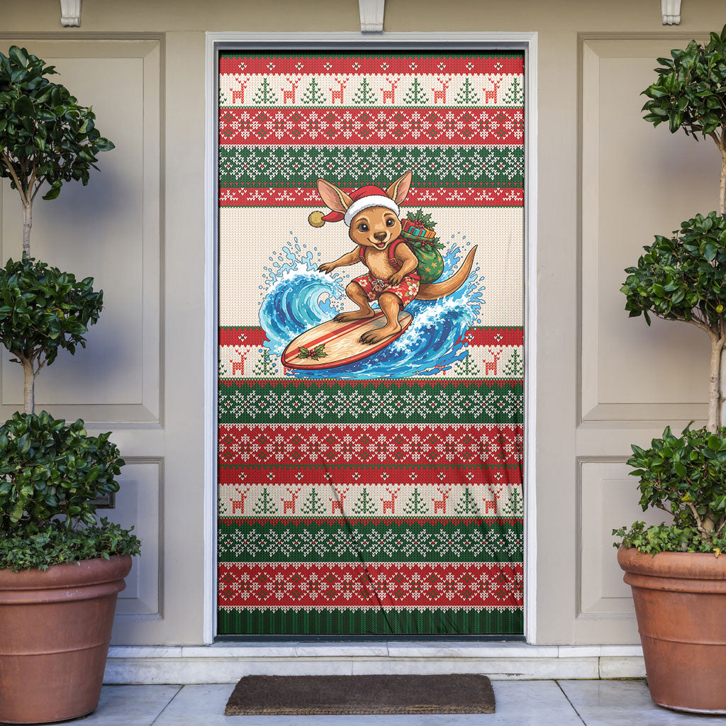 Aussie Wallaby Santa Surf Christmas Door Cover Festive Knitted Pattern Inspired