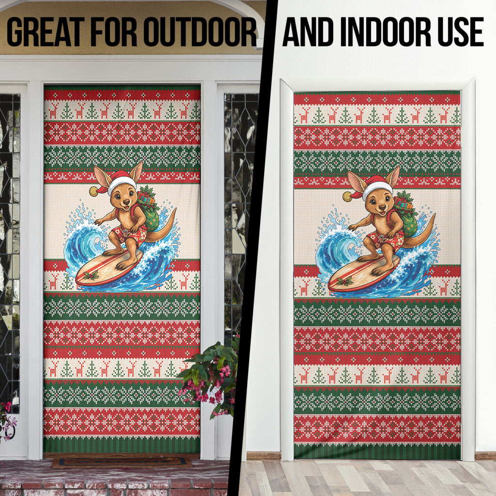 Aussie Wallaby Santa Surf Christmas Door Cover Festive Knitted Pattern Inspired
