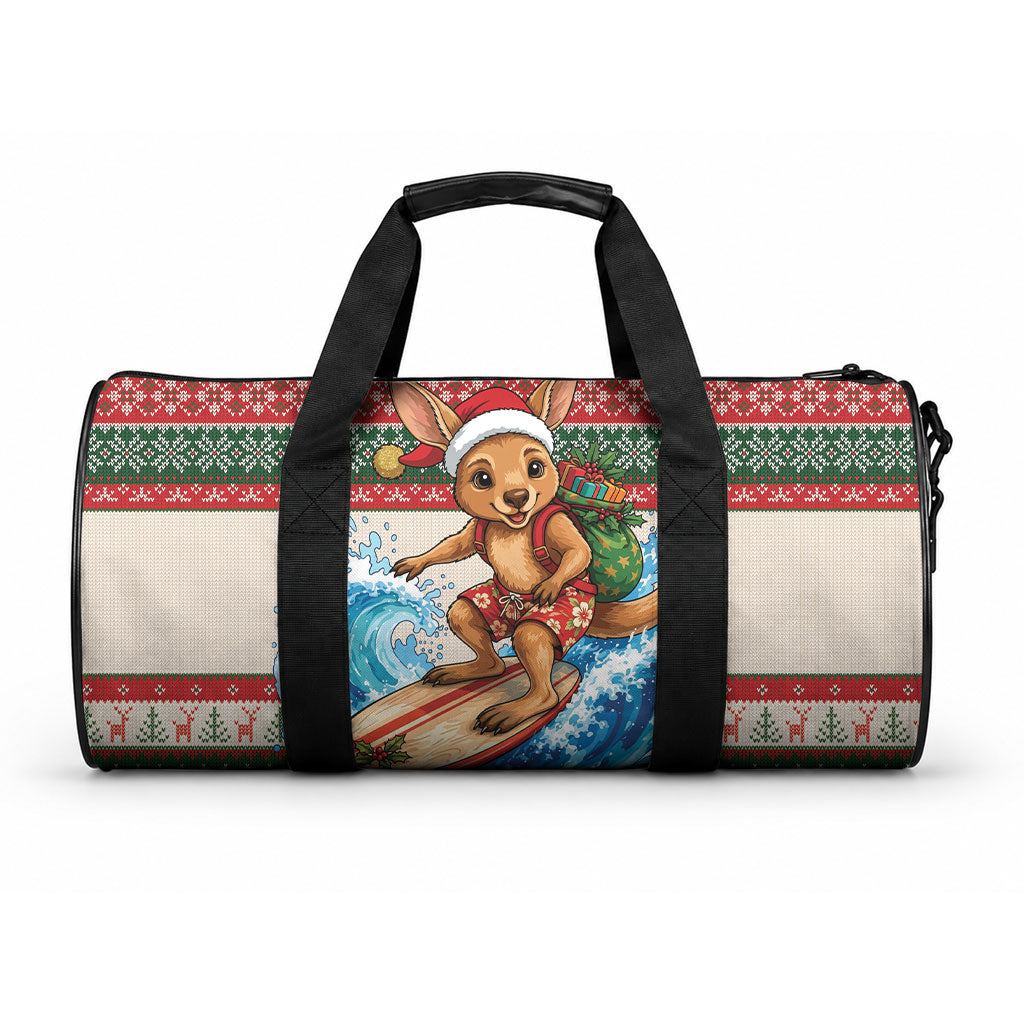 Aussie Wallaby Santa Surf Christmas Duffle Bag Festive Knitted Pattern Inspired