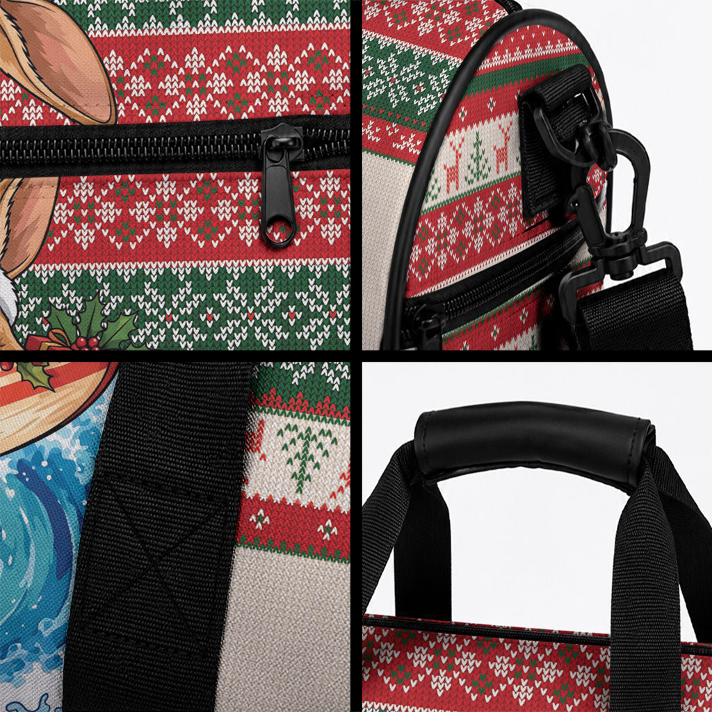 Aussie Wallaby Santa Surf Christmas Duffle Bag Festive Knitted Pattern Inspired