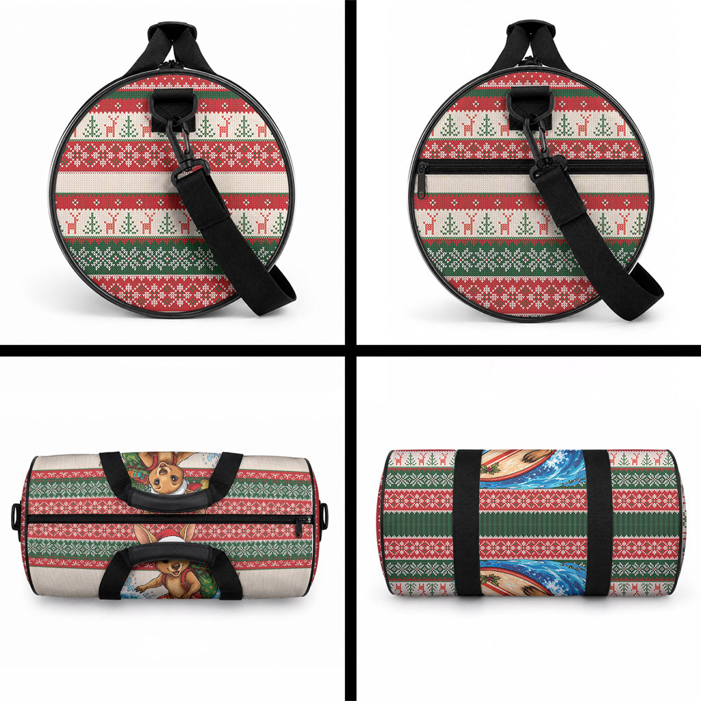 Aussie Wallaby Santa Surf Christmas Duffle Bag Festive Knitted Pattern Inspired