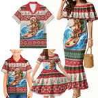 Aussie Wallaby Santa Surf Christmas Family Matching Mermaid Dress and Hawaiian Shirt Festive Knitted Pattern Inspired