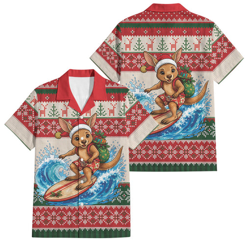 Aussie Wallaby Santa Surf Christmas Family Matching Mermaid Dress and Hawaiian Shirt Festive Knitted Pattern Inspired