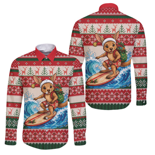Aussie Wallaby Santa Surf Christmas Family Matching Mermaid Dress and Hawaiian Shirt Festive Knitted Pattern Inspired