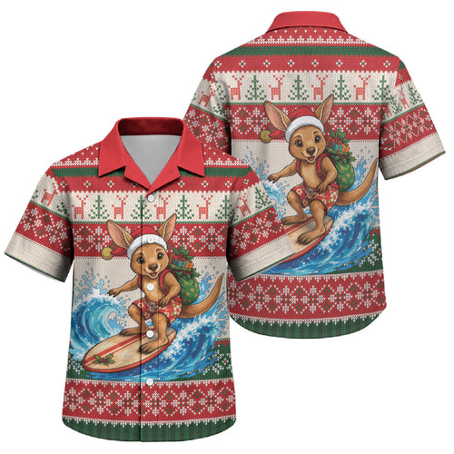 Aussie Wallaby Santa Surf Christmas Family Matching Mermaid Dress and Hawaiian Shirt Festive Knitted Pattern Inspired