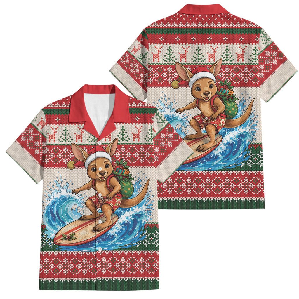 Aussie Wallaby Santa Surf Christmas Family Matching Off Shoulder Maxi Dress and Hawaiian Shirt Festive Knitted Pattern Inspired