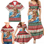Aussie Wallaby Santa Surf Christmas Family Matching Summer Maxi Dress and Hawaiian Shirt Festive Knitted Pattern Inspired