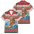 Aussie Wallaby Santa Surf Christmas Family Matching Summer Maxi Dress and Hawaiian Shirt Festive Knitted Pattern Inspired