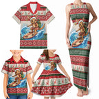 Aussie Wallaby Santa Surf Christmas Family Matching Tank Maxi Dress and Hawaiian Shirt Festive Knitted Pattern Inspired