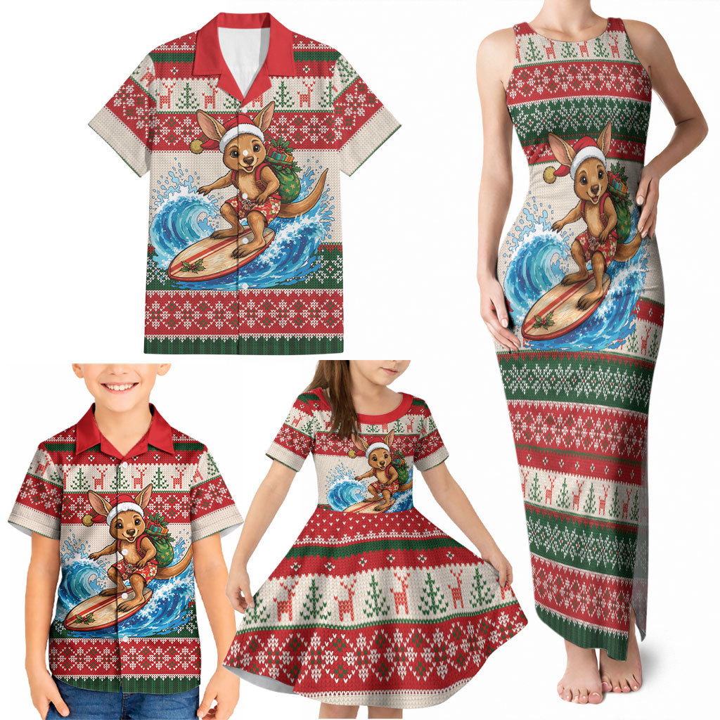 Aussie Wallaby Santa Surf Christmas Family Matching Tank Maxi Dress and Hawaiian Shirt Festive Knitted Pattern Inspired