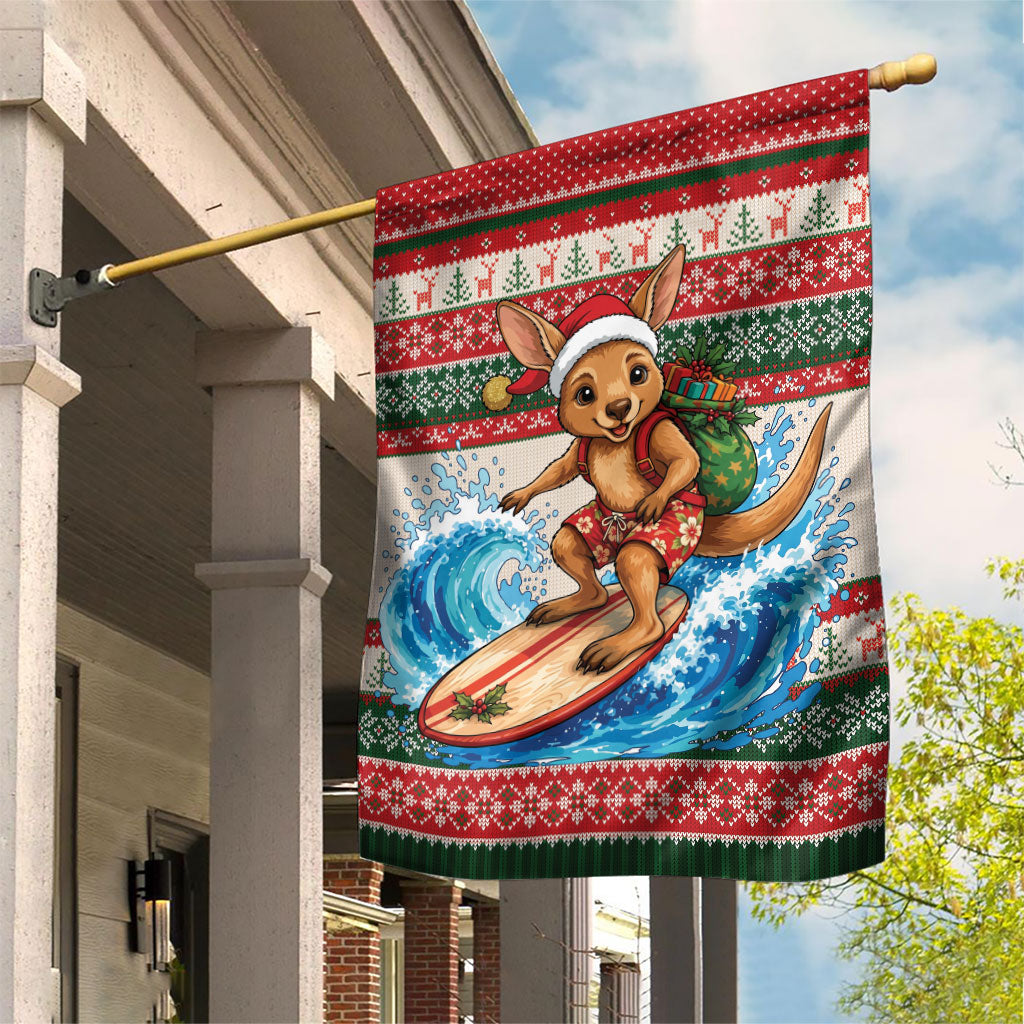 Aussie Wallaby Santa Surf Christmas Garden Flag Festive Knitted Pattern Inspired