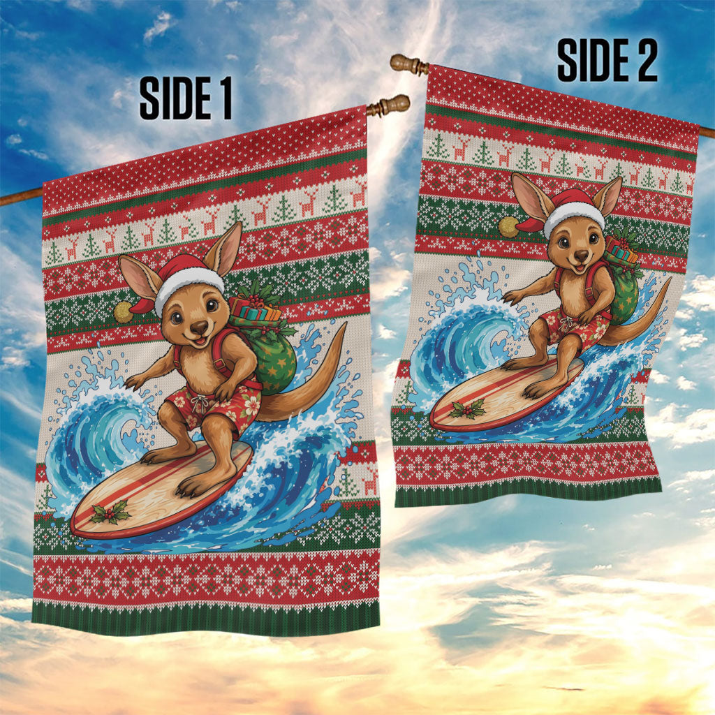 Aussie Wallaby Santa Surf Christmas Garden Flag Festive Knitted Pattern Inspired