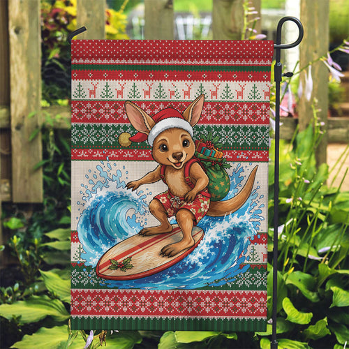 Aussie Wallaby Santa Surf Christmas Garden Flag Festive Knitted Pattern Inspired