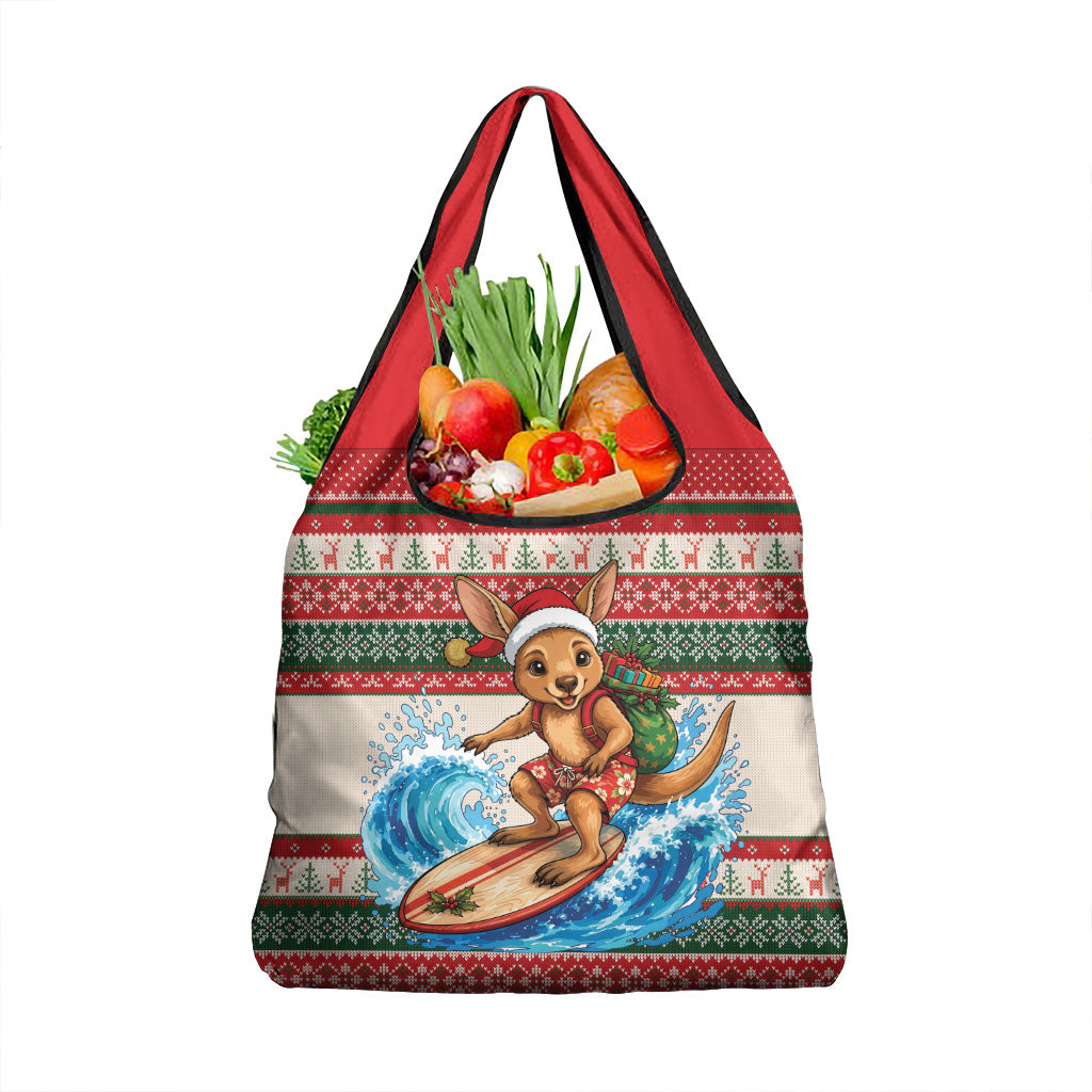 Aussie Wallaby Santa Surf Christmas Grocery Bag Festive Knitted Pattern Inspired