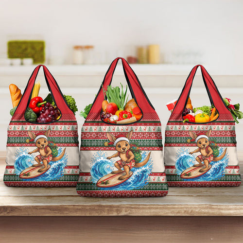 Aussie Wallaby Santa Surf Christmas Grocery Bag Festive Knitted Pattern Inspired