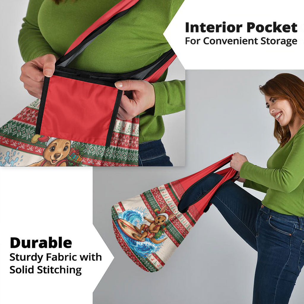 Aussie Wallaby Santa Surf Christmas Grocery Bag Festive Knitted Pattern Inspired