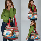 Aussie Wallaby Santa Surf Christmas Grocery Bag Festive Knitted Pattern Inspired