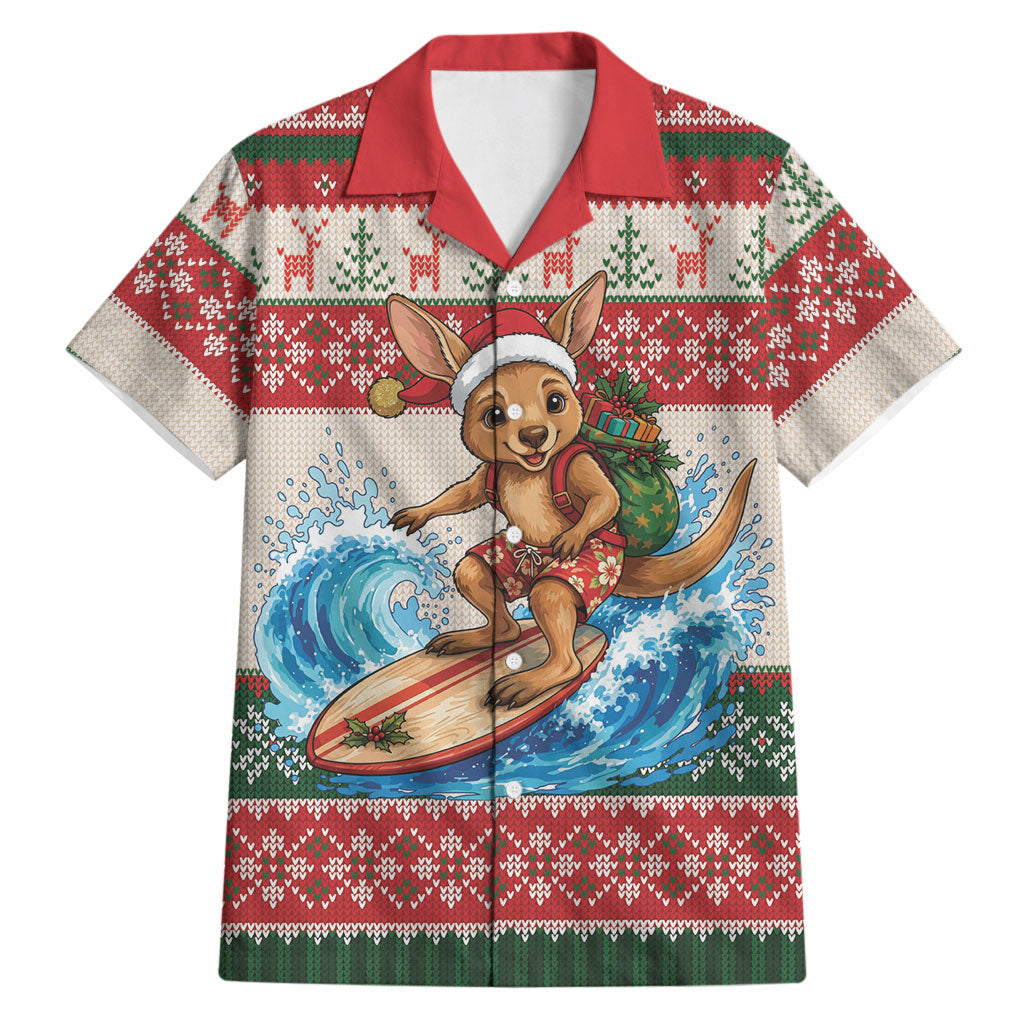 Aussie Wallaby Santa Surf Christmas Hawaiian Shirt Festive Knitted Pattern Inspired