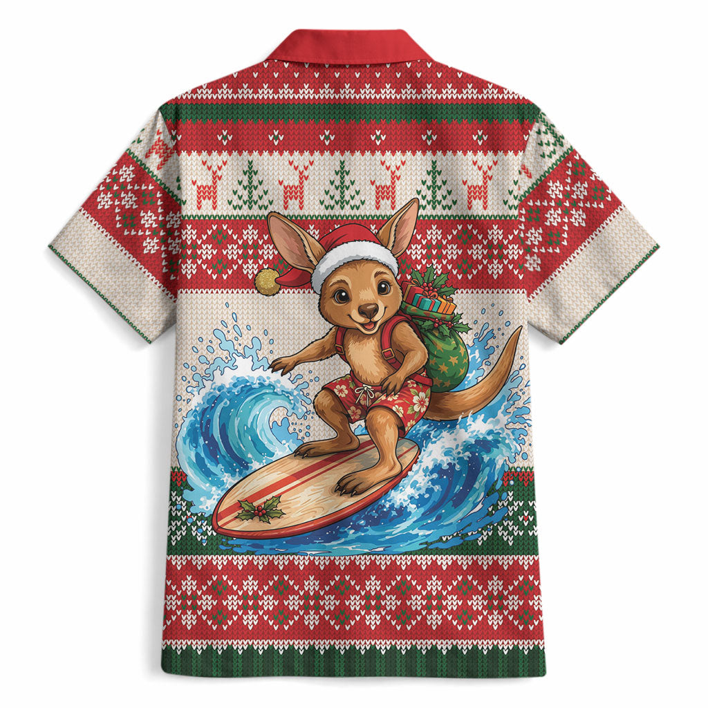 Aussie Wallaby Santa Surf Christmas Hawaiian Shirt Festive Knitted Pattern Inspired