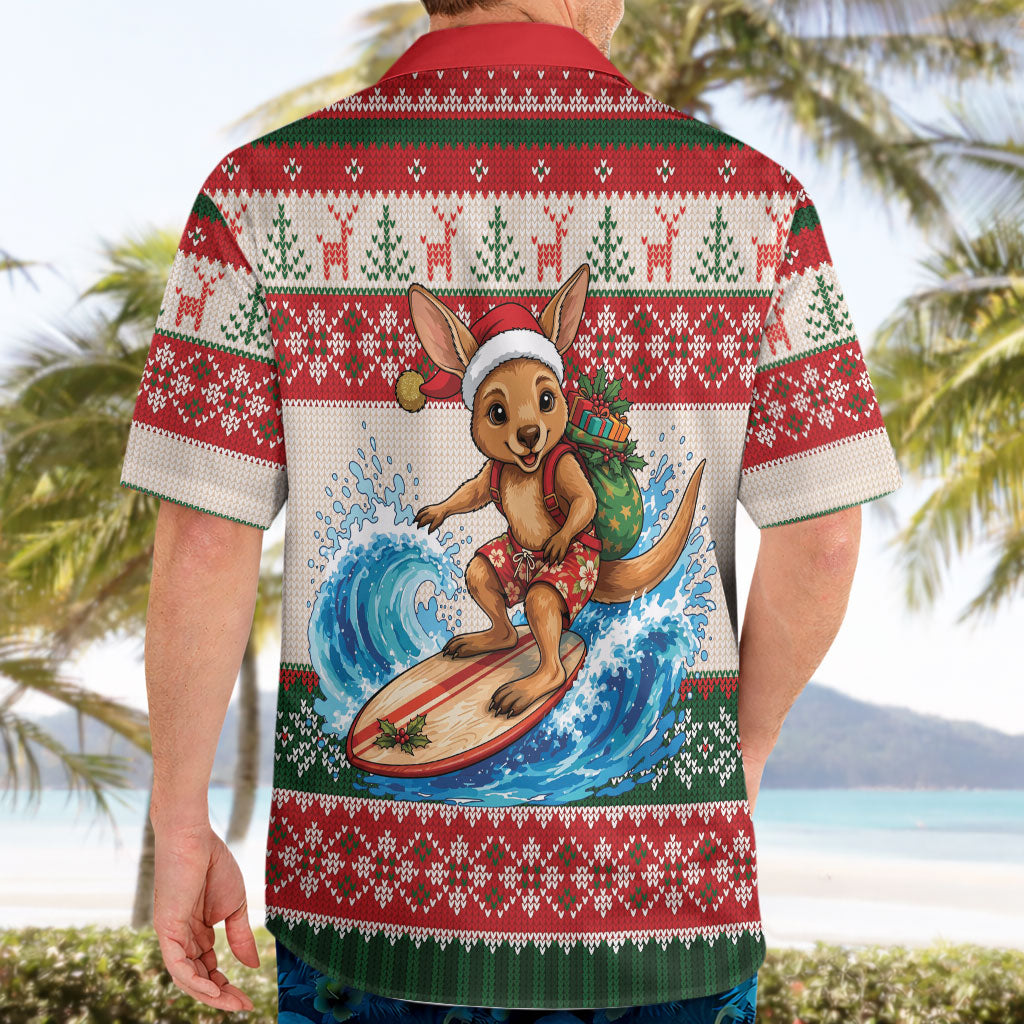 Aussie Wallaby Santa Surf Christmas Hawaiian Shirt Festive Knitted Pattern Inspired