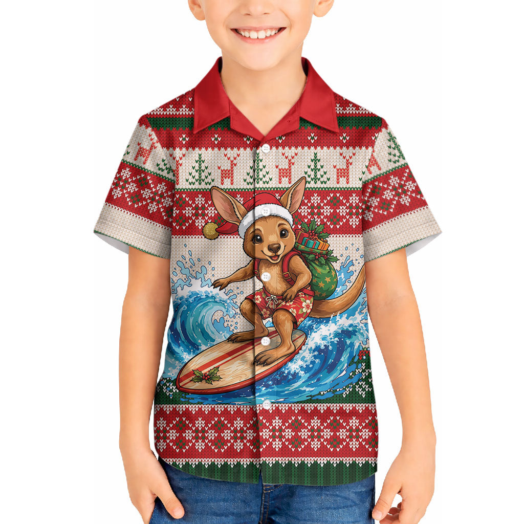 Aussie Wallaby Santa Surf Christmas Hawaiian Shirt Festive Knitted Pattern Inspired