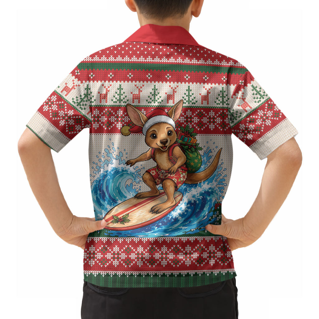 Aussie Wallaby Santa Surf Christmas Hawaiian Shirt Festive Knitted Pattern Inspired