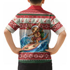 Aussie Wallaby Santa Surf Christmas Hawaiian Shirt Festive Knitted Pattern Inspired