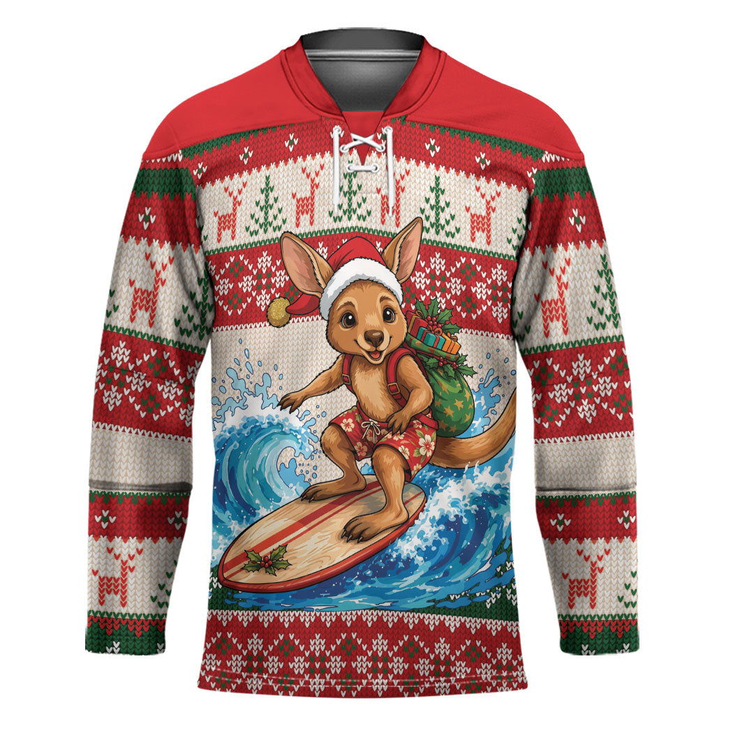 Aussie Wallaby Santa Surf Christmas Hockey Jersey Festive Knitted Pattern Inspired