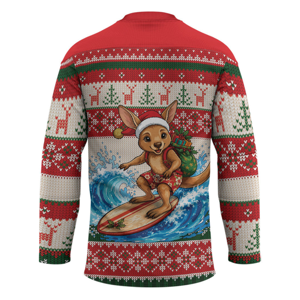 Aussie Wallaby Santa Surf Christmas Hockey Jersey Festive Knitted Pattern Inspired